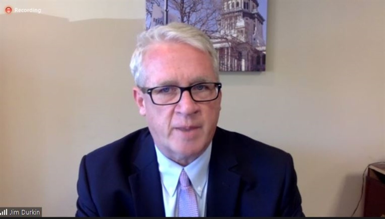 During a virtual news conference Thursday, House Republican Leader Jim Durkin calls on Democrats, including Gov. JB Pritzker, to demand that House Speaker Michael Madigan either answer questions before a Special Investigating Committee or resign.